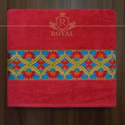 Prosop baie brodat, Bordura Florala, bumbac 100%, Color , 70x140cm - 600gr/mp
