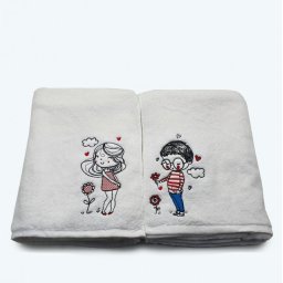 Prosoape baie Brodate Model Indragostiti, 2 x 70x140cm - 680gr/mp, bumbac 100%