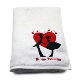 Prosop baie Brodat Valentine's Day, bumbac 100%, alb, 70x140cm