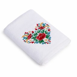 Prosop baie Brodat Inima , bumbac 100%, alb, 70x140cm - 680gr/mp