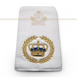 Prosop baie Brodat Coroana Royal , bumbac 100%, alb, 70x140cm - 680gr/mp
