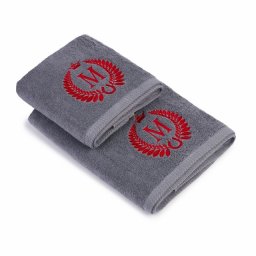 Set 2 Prosoape baie Brodate Alb cu broderie color, Model Initiala 1, bumbac 100%