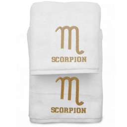 Set 2 Prosoape baie cu broderie Scorpion, bumbac 100%