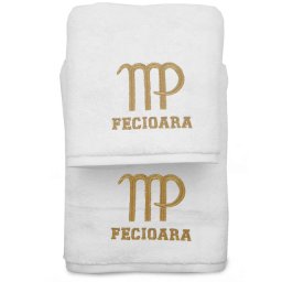 Set 2 Prosoape baie Brodate Alb cu broderie Fecioara, bumbac 100%