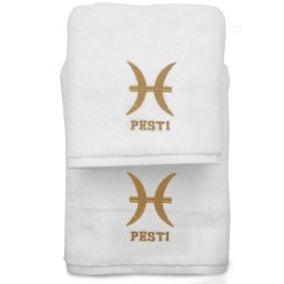 Set 2 Prosoape baie Brodate Alb cu broderie Pesti, bumbac 100%