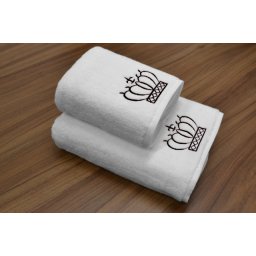 Set 2 Prosoape baie Brodate Alb cu broderie Negru, Coroana, bumbac 100%