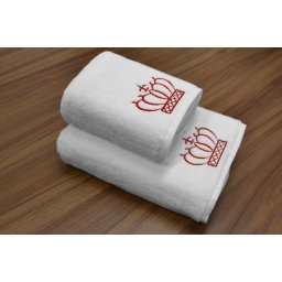 Set 2 Prosoape baie Brodate Alb cu broderie Rosu, Coroana, bumbac 100%