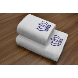 Set 2 Prosoape baie Brodate Alb cu broderie Albastru, Coroana, bumbac 100%