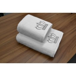 Set 2 Prosoape baie Brodate Alb cu broderie Argintiu, Coroana, bumbac 100%