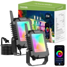 Set 2 proiectoare Smart LED RGB Novostella, BT Mesh, Alexa, Google , 25W, Sincronizare muzica, Exterior IP66 waterproof, Tuya / Smart Life