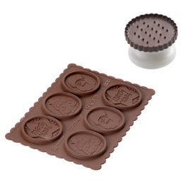 Biscuiti - Decupator Rotund Festonat O5.7xH0.5 cm, Forma Silicon Craciun, 6 cavit. (CKC02)