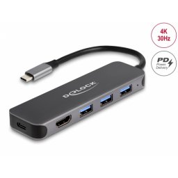 Docking station USB 3.2 Gen1 type C la HDMI 4K30Hz / 3 x USB-A / PD 85W, Delock 64171