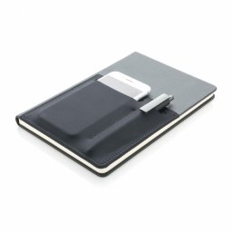 Agenda A5 cu buzunare pentru telefon si pix, Everestus, DE, pu, hartie, negru