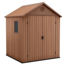 Casuta de gradina, Keter, Maro, 6x6, colectie Darwin, cu usa dubla, cu podea, cu ventilatie, cu ranforsare metalica