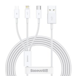 Superior Series Fast Charging USB la Lightning, MicroUSB si Type-c 3.5A White 1.5m