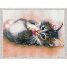 Set goblen cu diamante, cu sasiu, Pisicuta, 40x50 cm