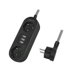 Prelungitor PRELUNGITOR LOGILINK, Schuko x 2, conectare prin Schuko (T), cablu 1.5 m, 16 A, 3 x USB 5V/3.2A (16W), negru, "LPS262U