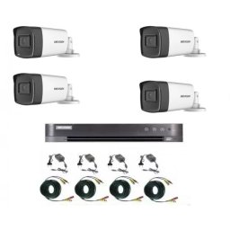Sistem supraveghere video Hikvision 4 camere 2MP Turbo HD IR 80 M si IR 40 M cu DVR Hikvision 4 canale, full accesorii