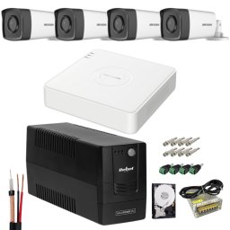 Kit sistem profesional 4 camere supraveghere FULL HD 40 m IR HIKVISION complet, lentila 2.8mm+ accesorii +hard 1TB+UPS
