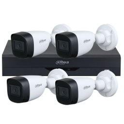 Kit supraveghere 4 camere basic 5 MP, IR 30 M, lentila fixa de 2.8mm, DVR 4 canale, Dahua cu Wizsense, inteligenta artificiala