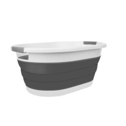 Cos rufe, 2 manere, pliabil, silicon, gri si alb, 25 L, 53.5x38x6/15/24 cm