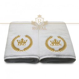 Prosoape baie Brodate Model King and Queen, 2 x 70x140cm - 680gr/mp, bumbac 100%
