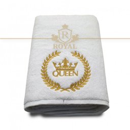 Prosop baie Broderie Queen, bumbac 100%, alb, 70x140cm - 680gr/mp