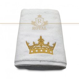 Prosop baie Broderie Coroana Model 2, bumbac 100%, alb, 70x140cm - 680gr/mp