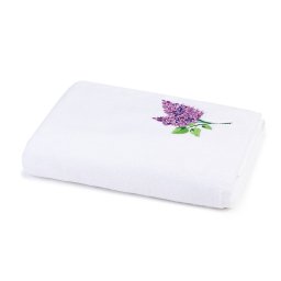 Prosop baie Brodat Liliac, bumbac 100%, alb, 70x140cm - 680gr/mp