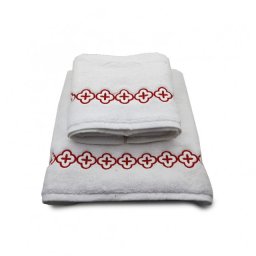 Set 2 Prosoape baie Brodate Alb cu broderie color, Model Traditional, bumbac 100%