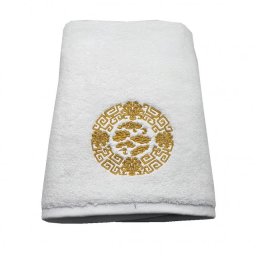 Prosop baie Brodat Asiatic, bumbac 100%, alb, 70x140cm - 680gr/mp
