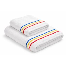 Set 2 Prosoape baie Brodate Alb cu broderie color, Model Tricolor, bumbac 100%