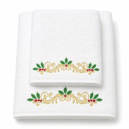 Set cadou de Crăciun cu 2 prosoape brodate color, alb, 680 g/m², 100% bumbac – model Crăciun 2