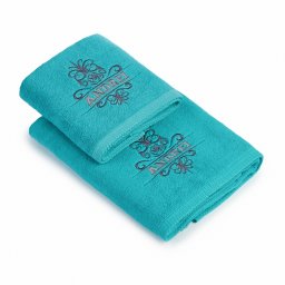 Set 2 Prosoape baie Brodate Alb/Colorat cu broderie color, Nume, bumbac 100%