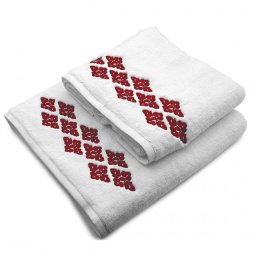 Set 2 Prosoape baie Brodate Alb cu broderie Traditional, bumbac 100%