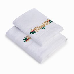 Set 2 Prosoape baie Brodate Alb cu broderie Craciun 2, bumbac 100%