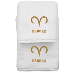 Set 2 Prosoape baie Brodate Alb cu broderie Berbec, bumbac 100%