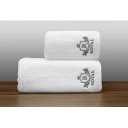 Set 2 Prosoape baie Brodate Alb cu broderie Argintiu, Royal Home, bumbac 100%
