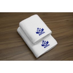 Set 2 Prosoape baie Brodate Alb cu broderie Albastru, Royal Home, bumbac 100%