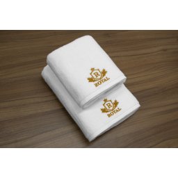 Set 2 Prosoape baie Brodate Alb cu broderie Auriu, Royal Home, bumbac 100%