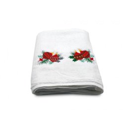 Prosop baie Brodat Model Globuri Craciun, Royal Home, bumbac 100%, alb, 70x140cm - 680gr/mp