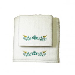 Set 2 Prosoape baie Brodate, Model Craciun 3, Prosoape HOTEL, bumbac 100%, alb, 70x140cm+50x90cm-680gr/mp