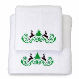 Set cadou de Crăciun cu 2 prosoape brodate, alb, 680 g/m², 100% bumbac, 50×90 și 70×140 cm