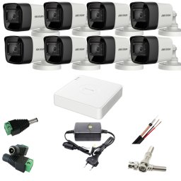 Sistem supraveghere profesional Hikvision 8 camere 5MP Turbo HD IR 40m, DVR, Accesorii montaj incluse