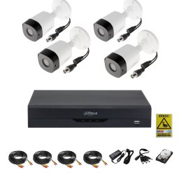 Sistem supraveghere video complet Dahua, 4 camere exterior FULL HD cu IR 20m, DVR 4 canale, accesorii si hard 1TB