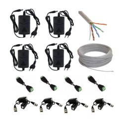 Pachet accesorii montaj 4 camere supraveghere Full HD 2MP, cu videobalun, cablu UTP cat5e și surse 12V/2A