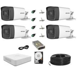 Kit 4 camere supraveghere Hikvision, 2MP FULL HD, IR 40m, accesorii montaj incluse