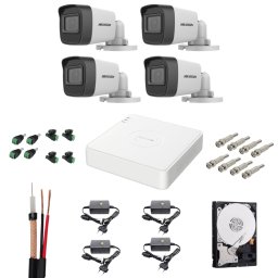 Kit complet de supraveghere Hikvision 4 camere AnalogHD 2MP lentila 2.8mm IR 30m, DVR 4 canale 2MP, HDD si accesorii