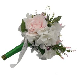 Buchet mireasa cu flori de bumbac si hartie floristica, alb&verde - FEIS203010