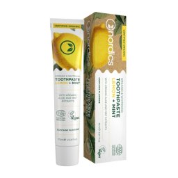 Pasta de dinti organica cu fluor, lamaie si menta, pentru albirea dintilor, Nordics, 75 g
